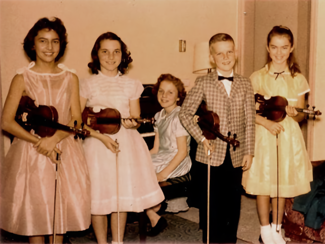 Sandra Dean (far left, age 12) with violin quartet, circa 1959 photo