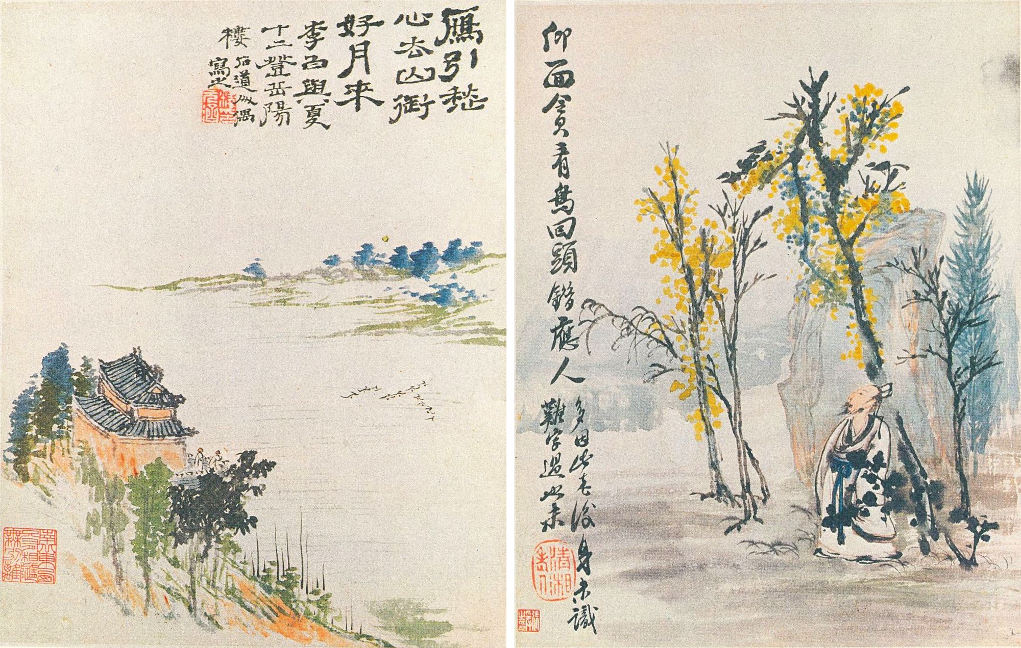 Paintings by Tao-chi: (left) Moonlit Geese, (right) Bird Watching