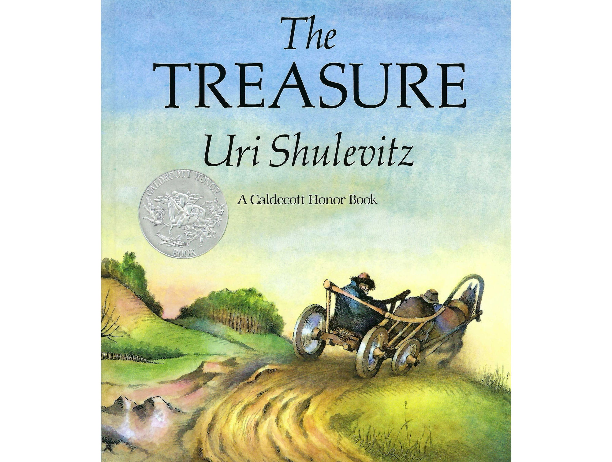 Image of book cover shwoing a man in a horse-drawn cart on a dirt road going off to the back right, with grass and trees under a blue sky.